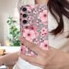 Pink Peach Blossom Case For Samsung S26 Ultra S25 Edge S24 S23 Plus S22 S21 FE A15 A16 A17 A35 A36 A54 A55 A56 A57 5G Leather Texture Soft Cover