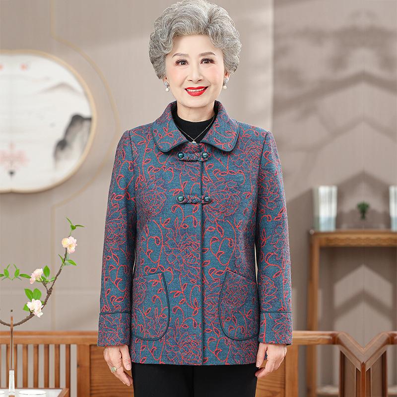

Autumn and winter lapel jacket women s clothing top old lady clothes 5XL (recommended 150-82.5kg) синий