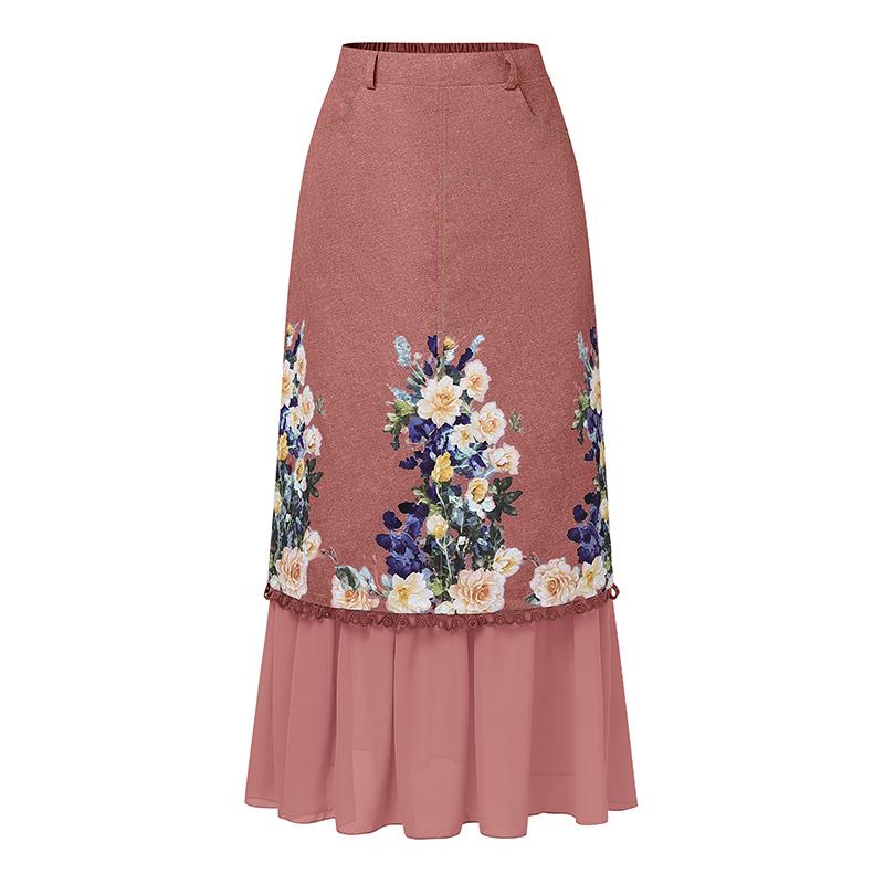 ZANZEA Fuste Florale Patchwork Casual pentru Femei cu Talie Elastică la Spate