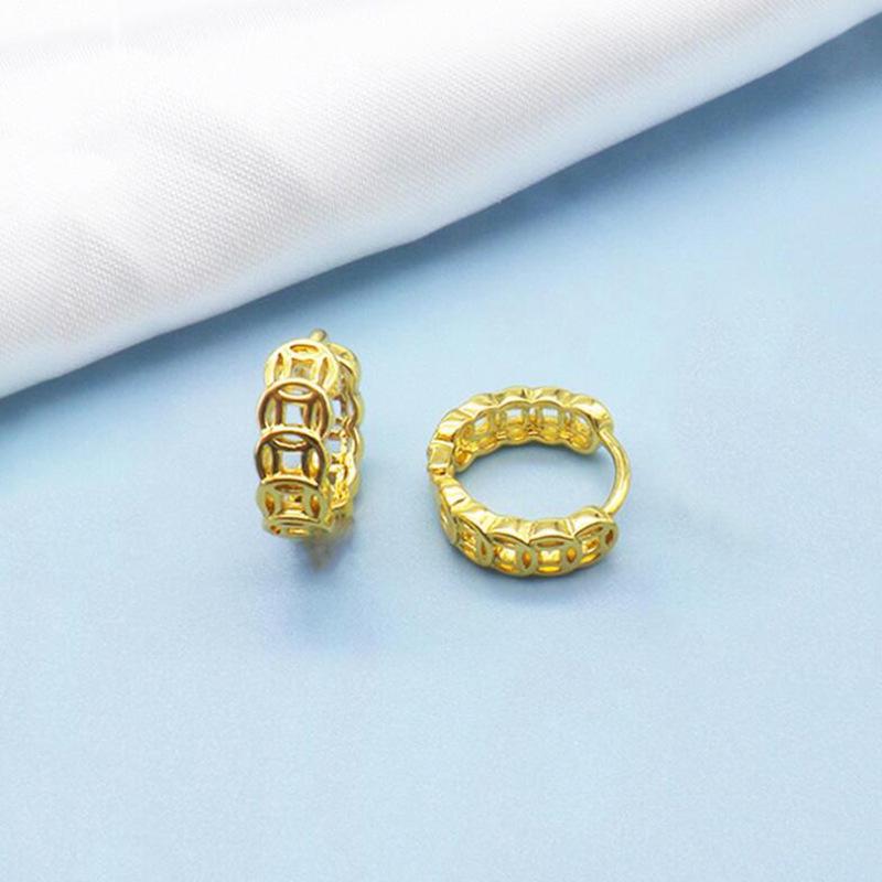 Gold-Plated Silver Tone Retro Copper Coin Earrings for Women - Simple  Elegant Hoops
