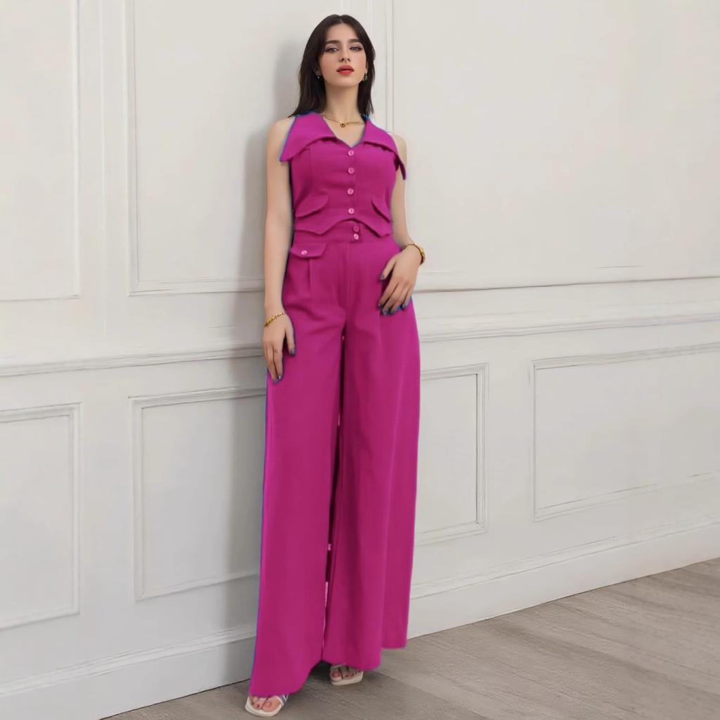 2025 Frühling und Sommer neue Damen einfarbige Bluse ärmellos Taille zweiteilig lässiger Hosenanzug