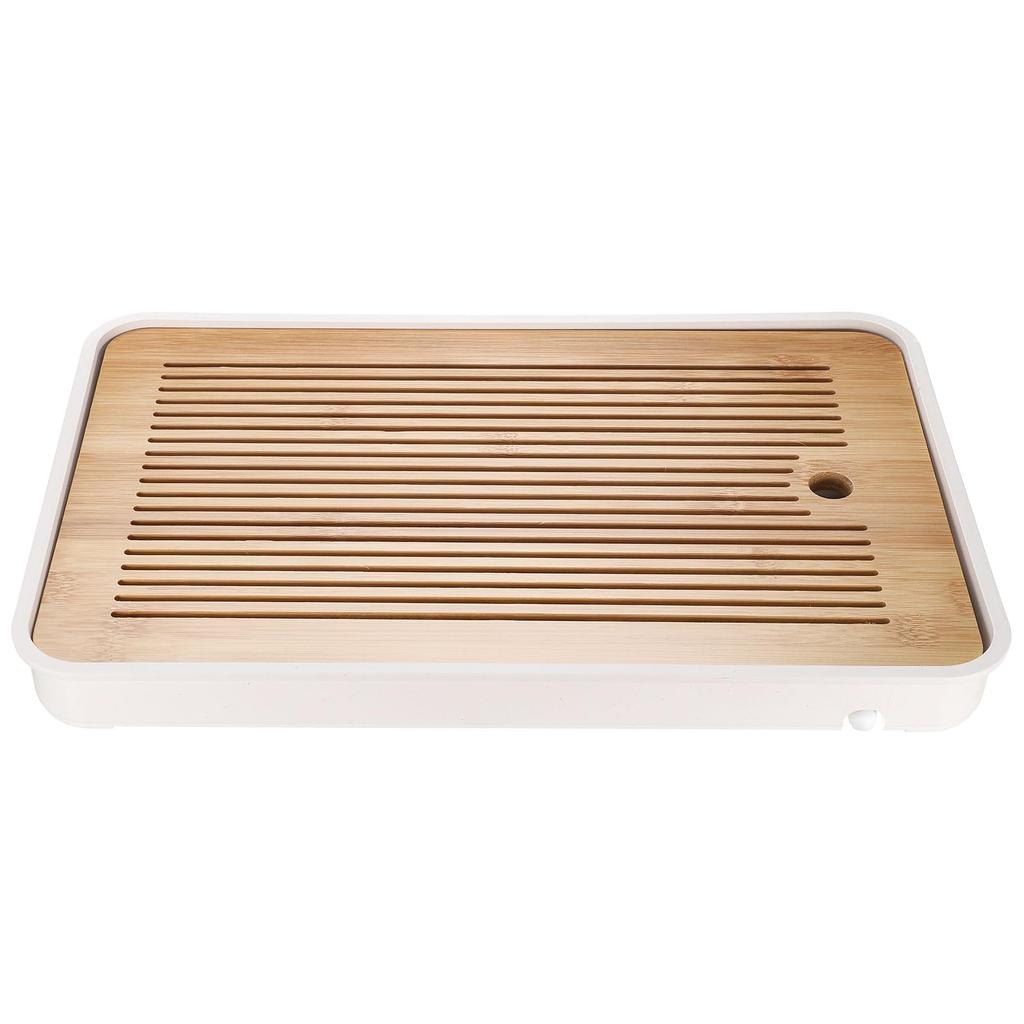 uxcell Bamboo Chinese Kung Fu Tea Tray, 14.2" Classic Tea Table, Bamboo Table, Vintage Tea Water Storage Box, Drinking Tea, Yellow and White