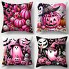 1pc Pink Black Halloween Cushion Cover Pumpkin Ghost Print Washable Soft Cover Gift for Holloween Themed Party Sofa Decoration