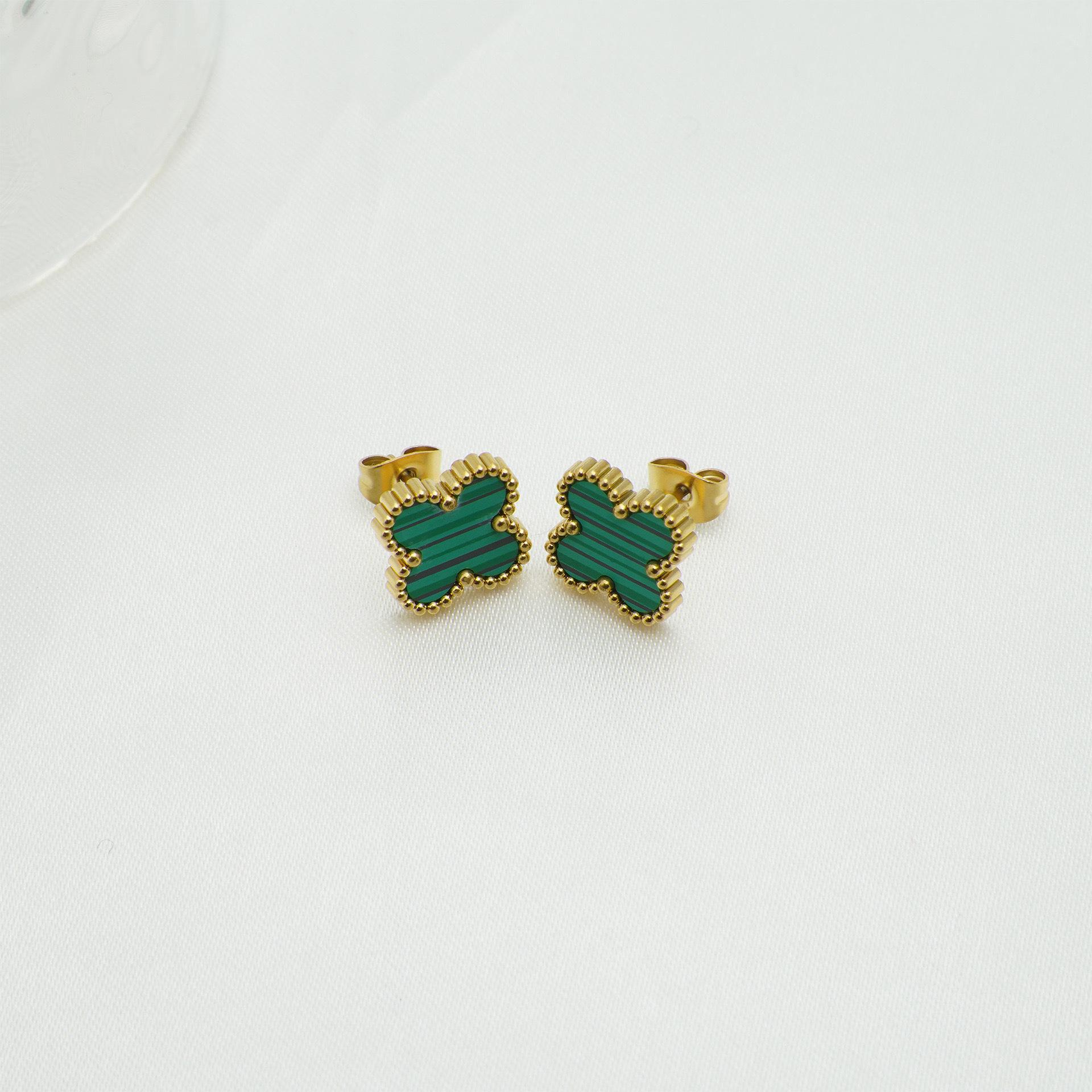 13 ММ Титановая Сталь Невыцветающие Позолоченные 18K Серьги-Гвоздики Четырехлистник