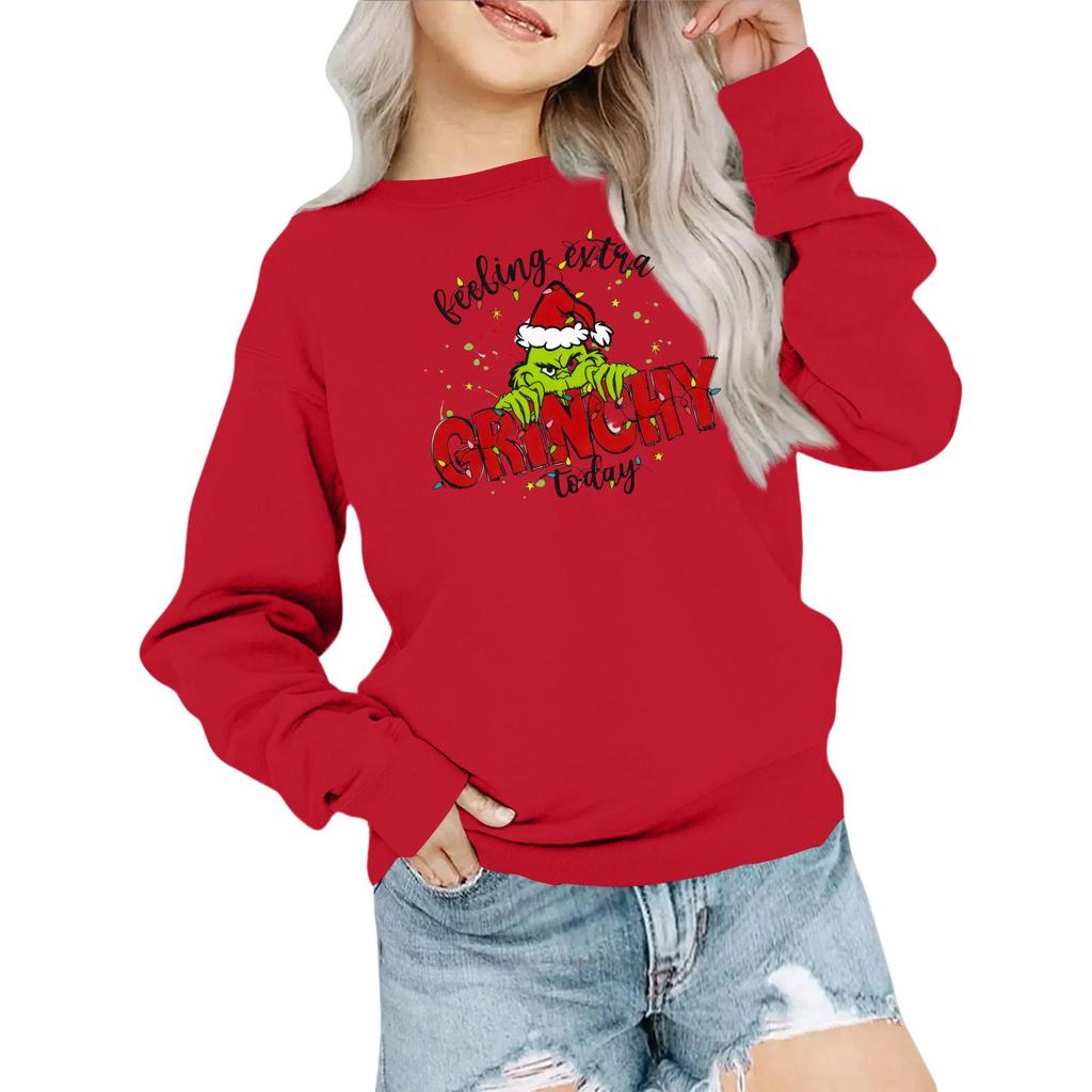 Mote for barn Løstsittende avslappet langermet genser med juleprint Oversized crewneck