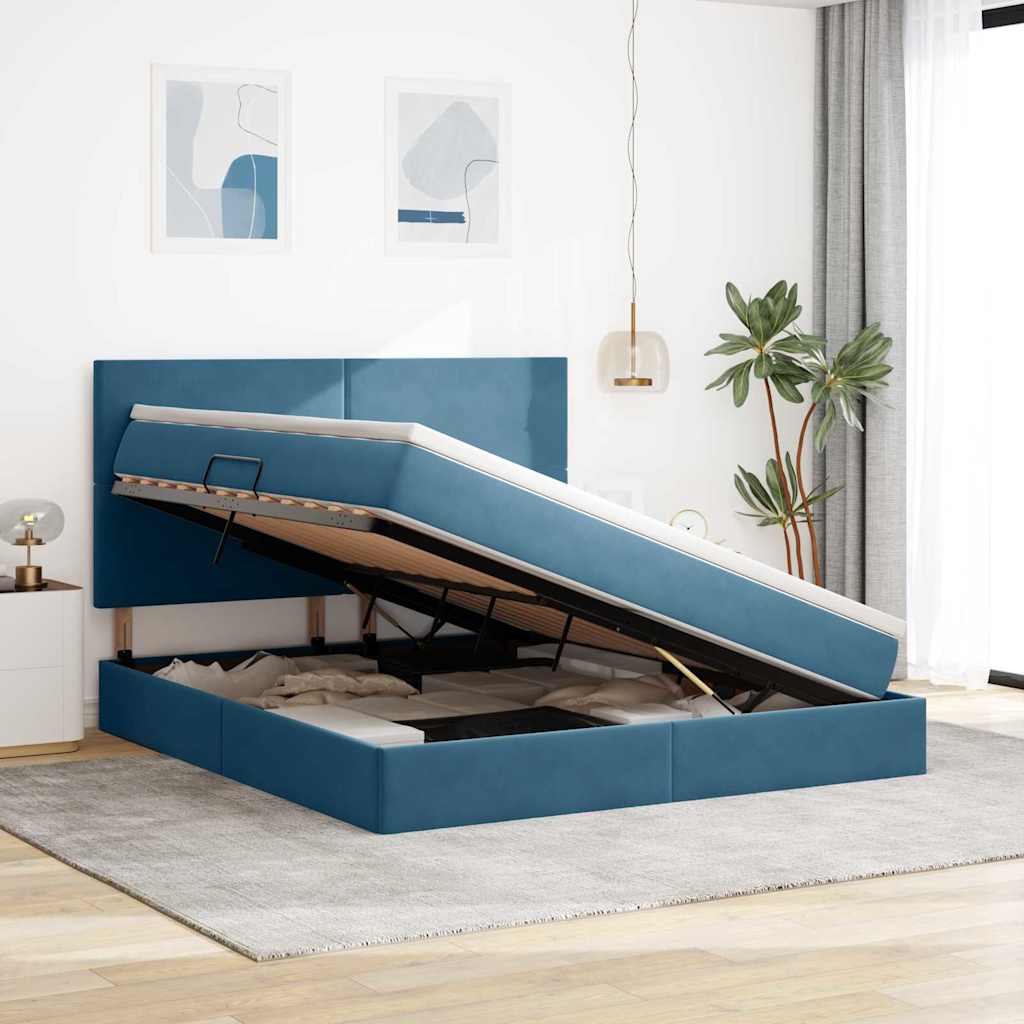 Storage Bed with Mattress Dark Blue 160 x 200 cm Velvet