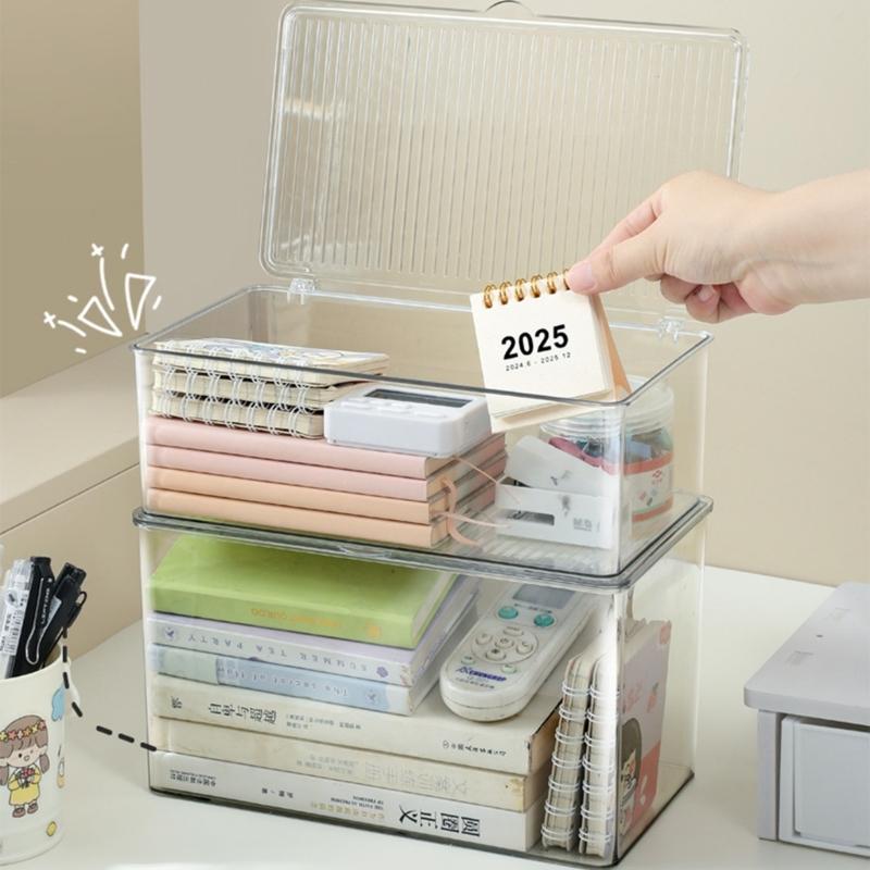 Transparent Acrylic Desktop Organiser Box Flips Lid for Quick Access and Organized Items for Desk Organization