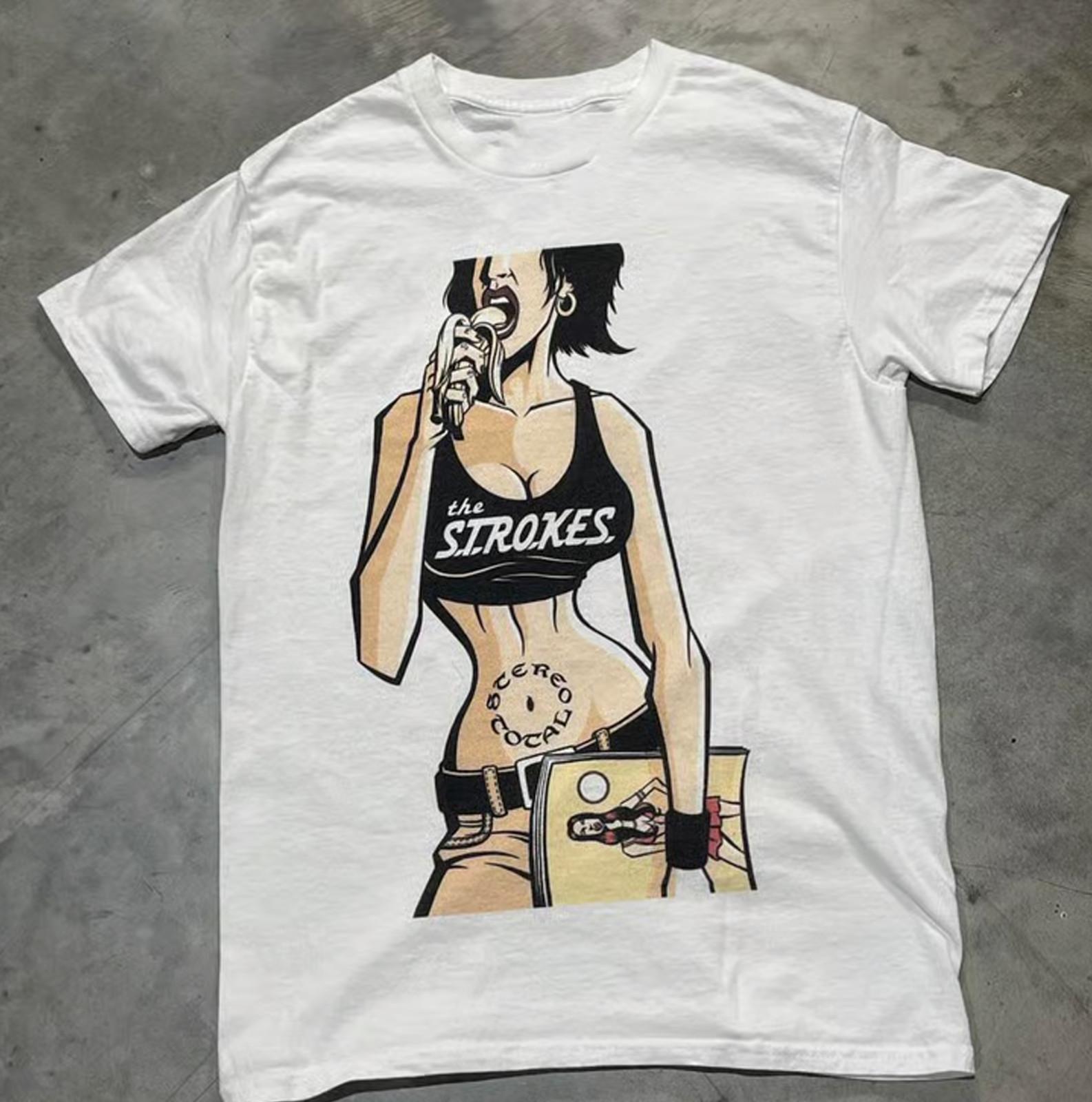 Collection vintage style white Gildan Shirt Unisex The strokes Band TU992 XL
