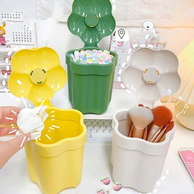 Desktop Trash Can with Lid Flower Shape Large Capacity Living Room Bedroom Trash Storage Bucket Household Supplies