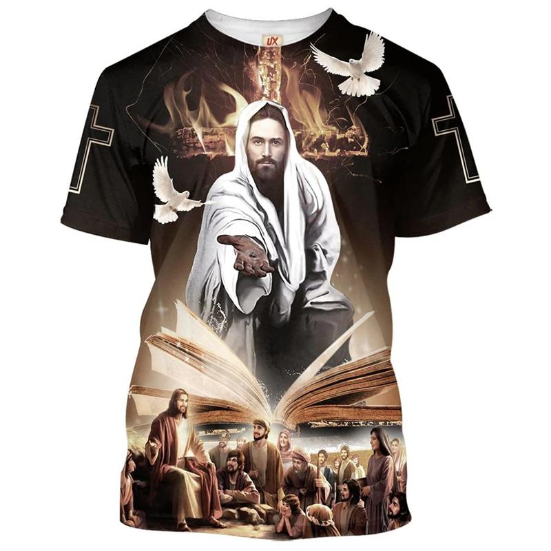 Vintage Men's T Shirts 3D Print Jesus Graphic T-shirt Round Neck Oversized Men Clothing Unisex Harajuku Short Sleeve Women Tee