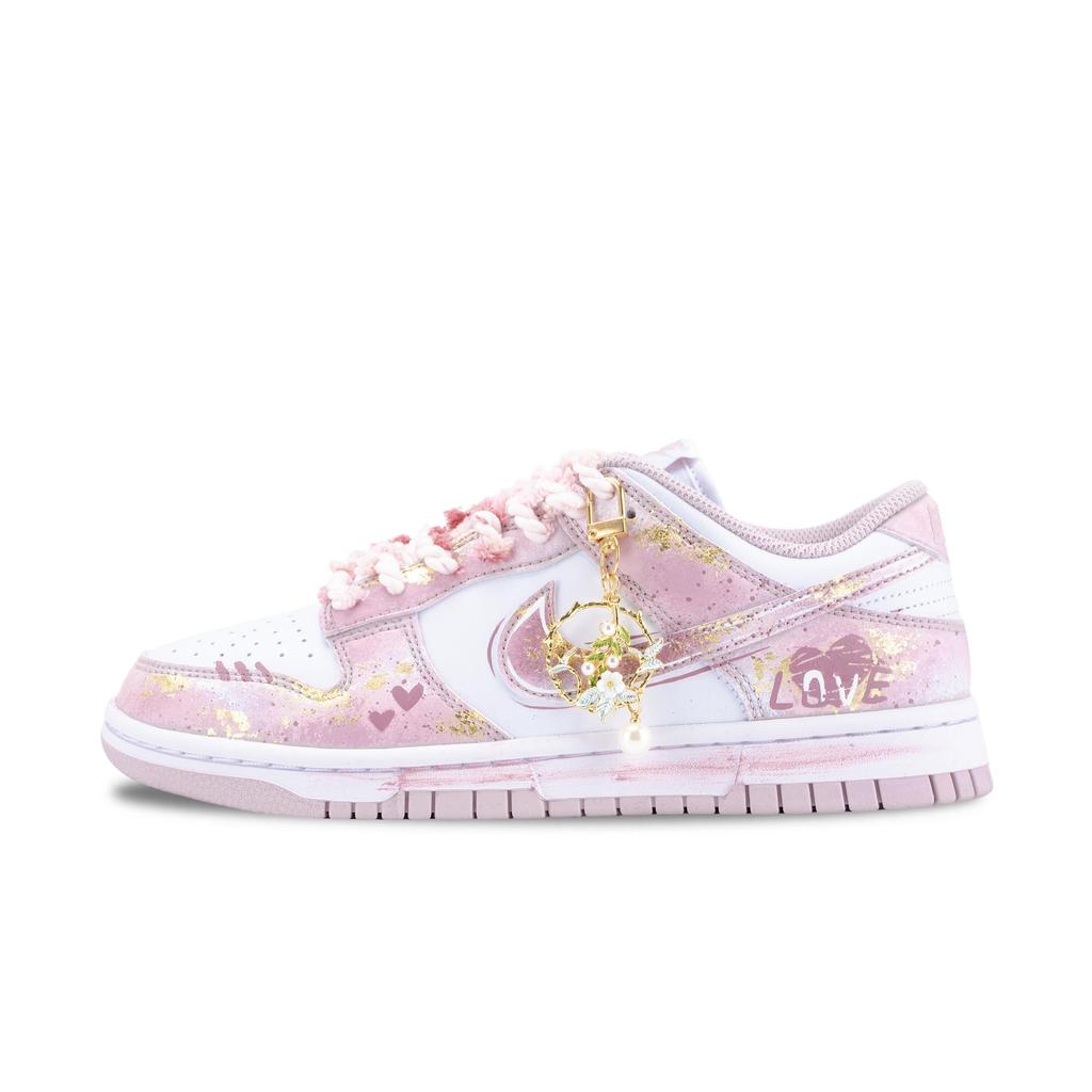 Nike Dunk Golden Osmanthus Cherry Blossom Cushioning Breathable Low Top Skateboard Shoes Women's Pink Gold IM6572-103(Team836-)