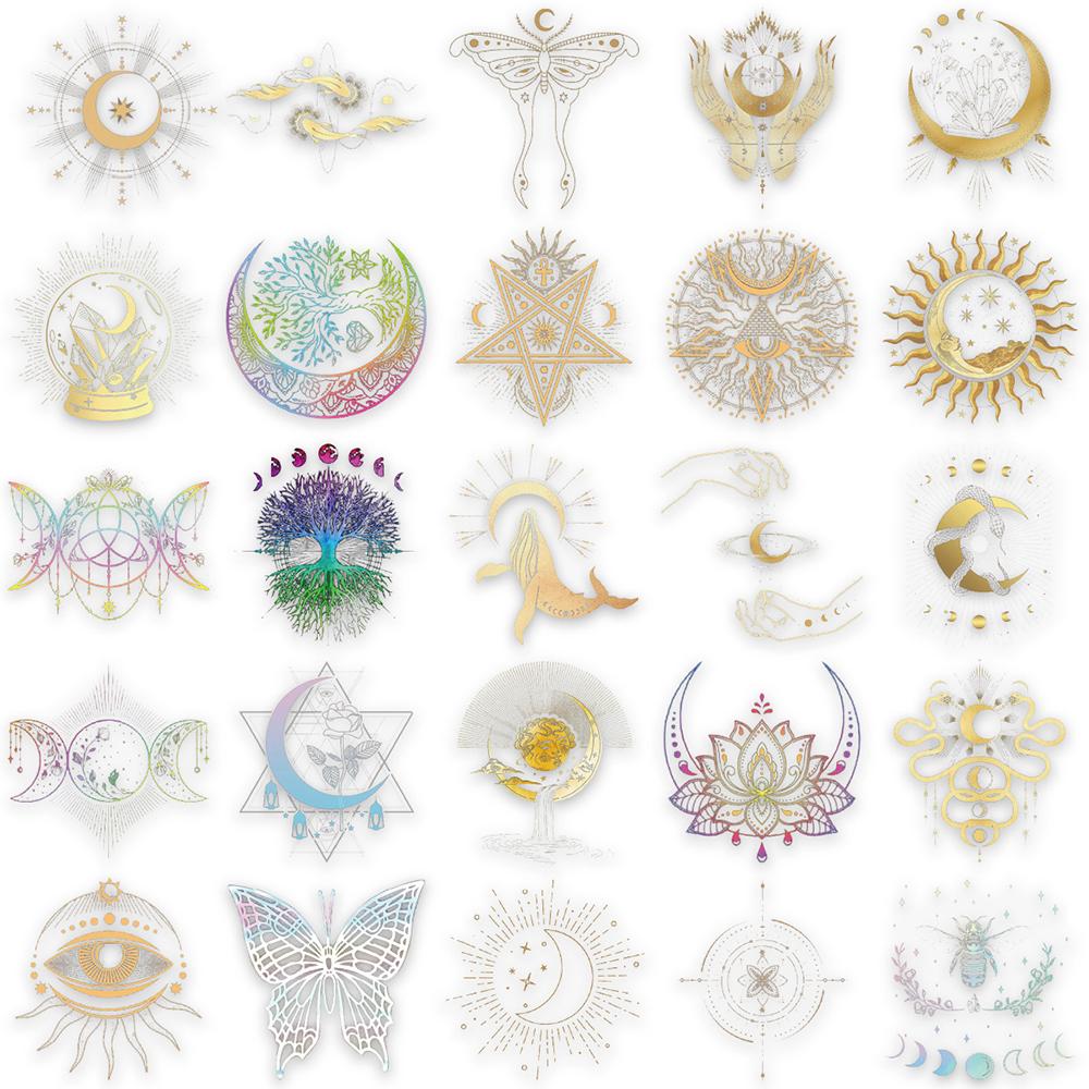 10/30/50pcs Transparent Laser Gothic Moon Sun Cartoon Stickers Aesthetic Decals DIY Stationery Luggage Phone Cute Sticker Decor