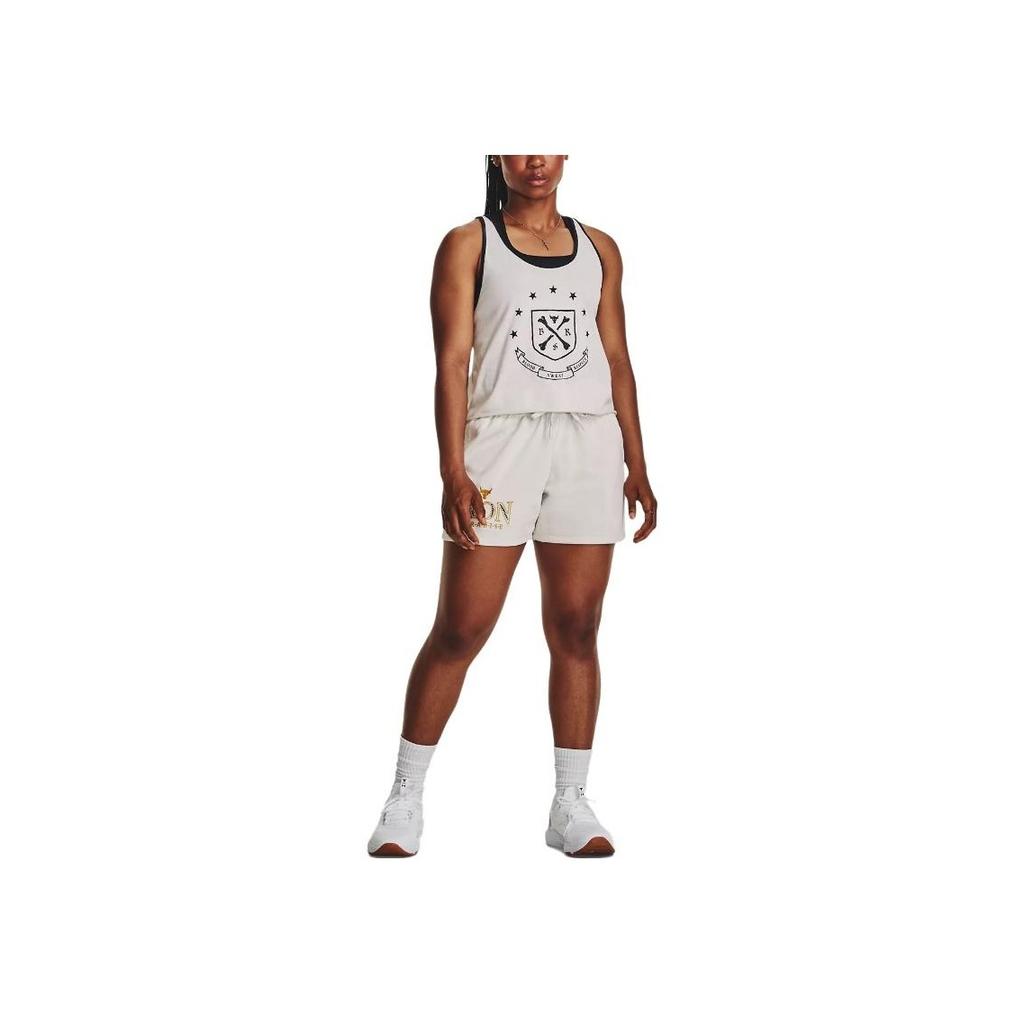 Under Armour Project Rock Johnson Everyday Letter Animal Embroidery Lace-Up Straight Leg Shorts Women Shorts Clay-White 1380189-114