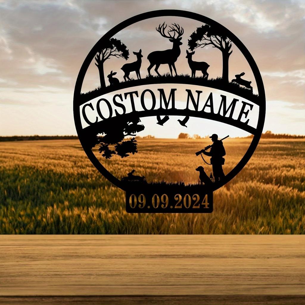 Customizable Hunting Scene Metal Wall Art Deer Silhouettes Classic Style Durable Iron Craft