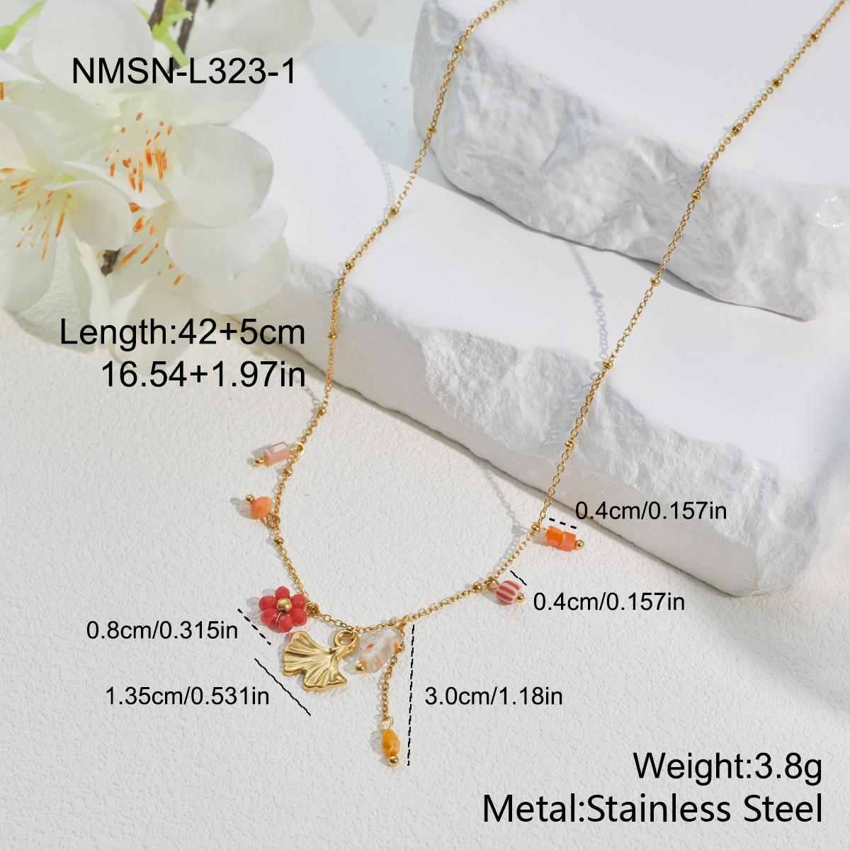 GEMCHIC Women s Stainless Steel Ginkgo Red Flower Necklace Bracelet Earrings Set Fashion Geometric Design