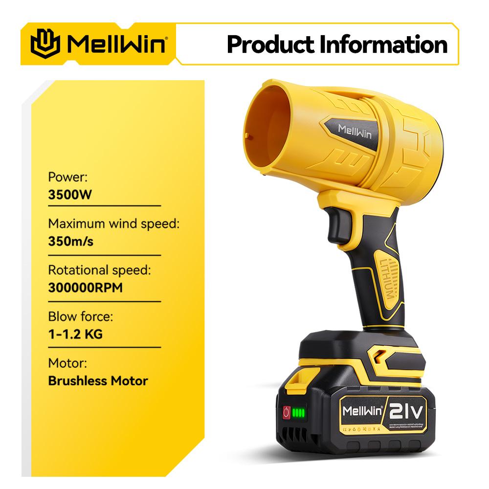 MELLWIN Brushless Electric Turbo Fan Blowers Jet Violent Handheld Leaf Blower Dust Blowing for Makita 18V Battery Pins
