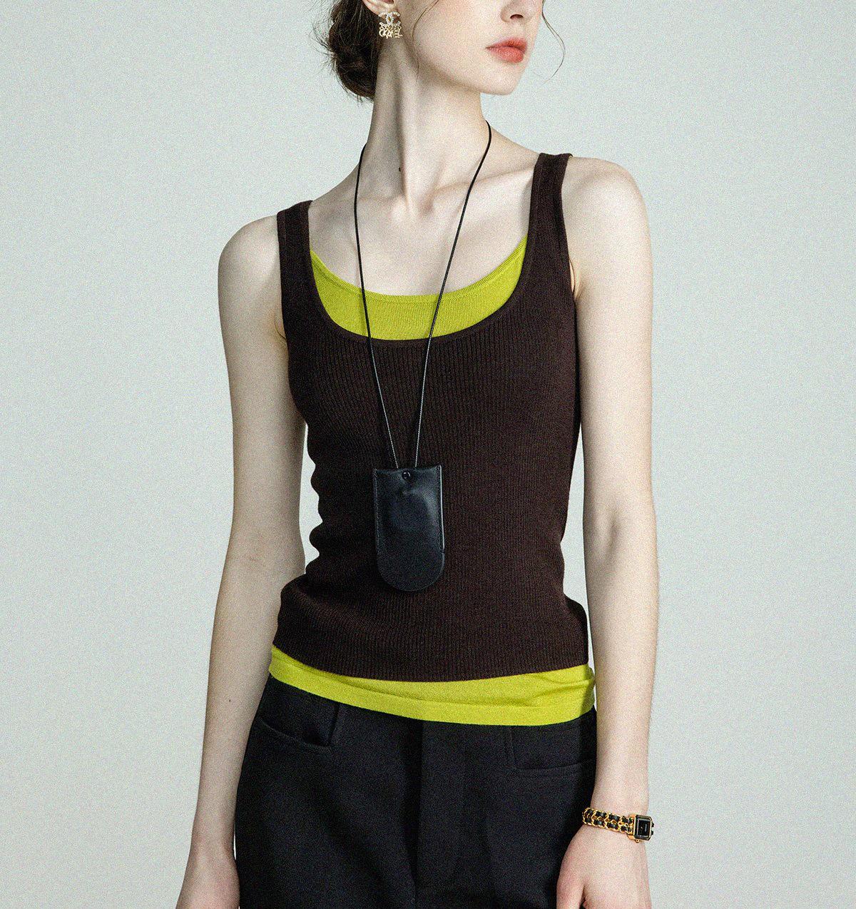 

Layered Fashionista 120S Cashmere Silk Minimalist Tank Top Cardigan One Size