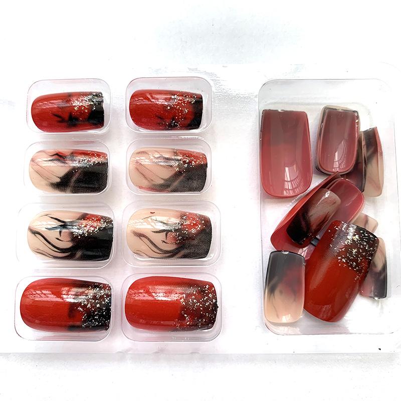 24 pcs/set Press on Nails Long Red Star Nail Girls Sexy Nail DIY Bridal Tip Daily Reusable Sexy Fake Nails Art For Women Decoration
