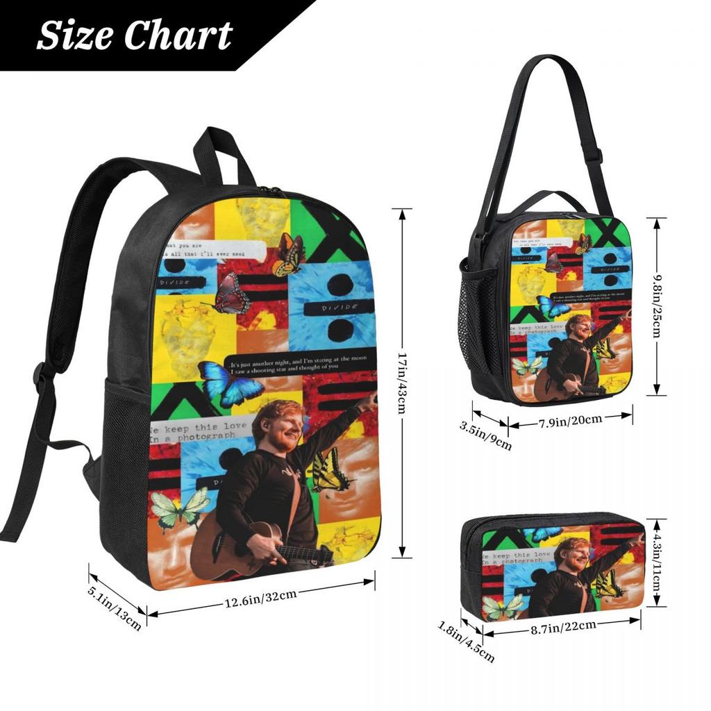 3Pcs Ed Sheeran Loop Tour 2026 Backpack Set for Children Pen Bags Bookbag Sets with Lunch Box For School Students Daypack