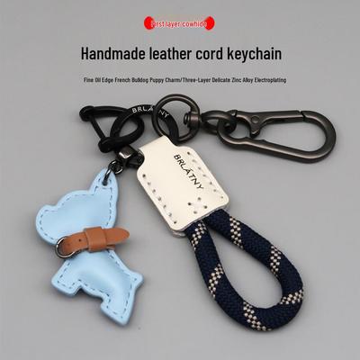 Handgefertigter Leder Französische Bulldogge Schlüsselanhänger Anhänger Lanyard