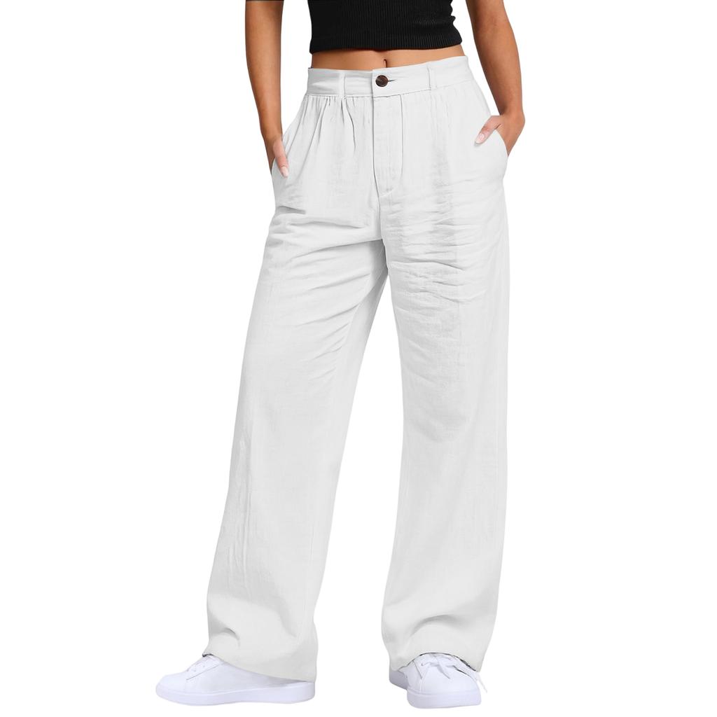 Ladies' Color Casual Fashion Breathable Loose Cotton And Linen Pants
