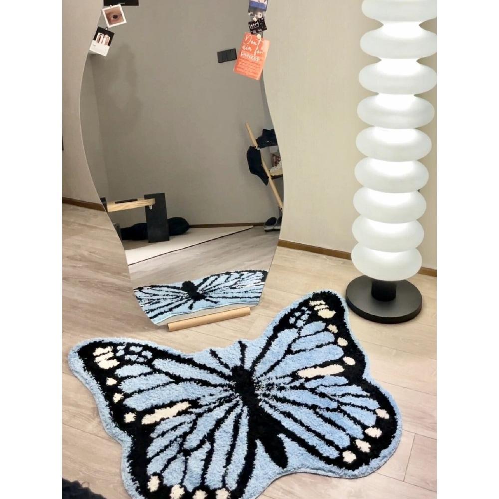

Ковер-бабочка для спальни девушки, дома, гостиной, Ins Wind Light, роскошный, усовершенствованный, утолщенный, устойчивый к грязи, синий, специальной формы, напольный коврик 50 * 60cm