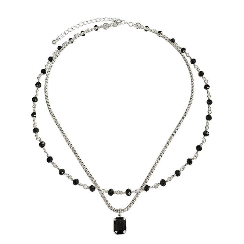Sweet Black Gem Double-Layered Necklace: High-End Choker for Trendy Women