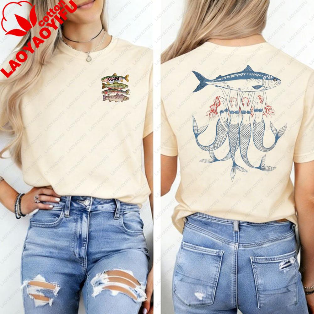 Sardines Fish Mermaid Shirt Girl Tinned Ocean Lover Gift Trendy Coastal Tee FisherUnisex Graphic Tshirts Regular Short Sleeve