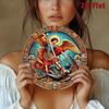 Vintage Round Archangel Michael Defeats Demon Metal Wall Art Aluminum Tin Sign 8x8 Inch