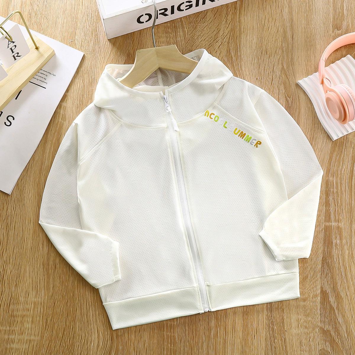 

Детская летняя тонкая дышащая солнцезащитная одежда для детей среднего и большого размера, быстросохнущая куртка с длинными рукавами и солнцезащитным кремом 90 белый