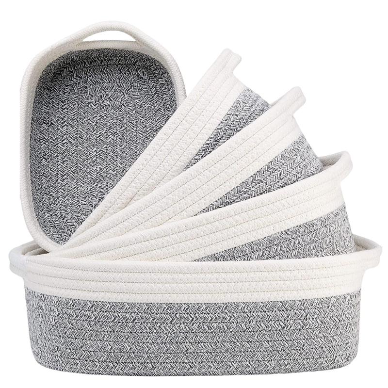 Sturdy Cotton Rope Storage Baskets Set of 5 Accessory for Organizing Clothes Toy And Enhancing Home Decoration