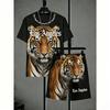 Herren Set Tier Tiger Löwe Streifen Print Herren T-Shirt und Shorts 2-teiliges Set Sommer Lässig Outdoor Herren und Damen T-Shirt Sets