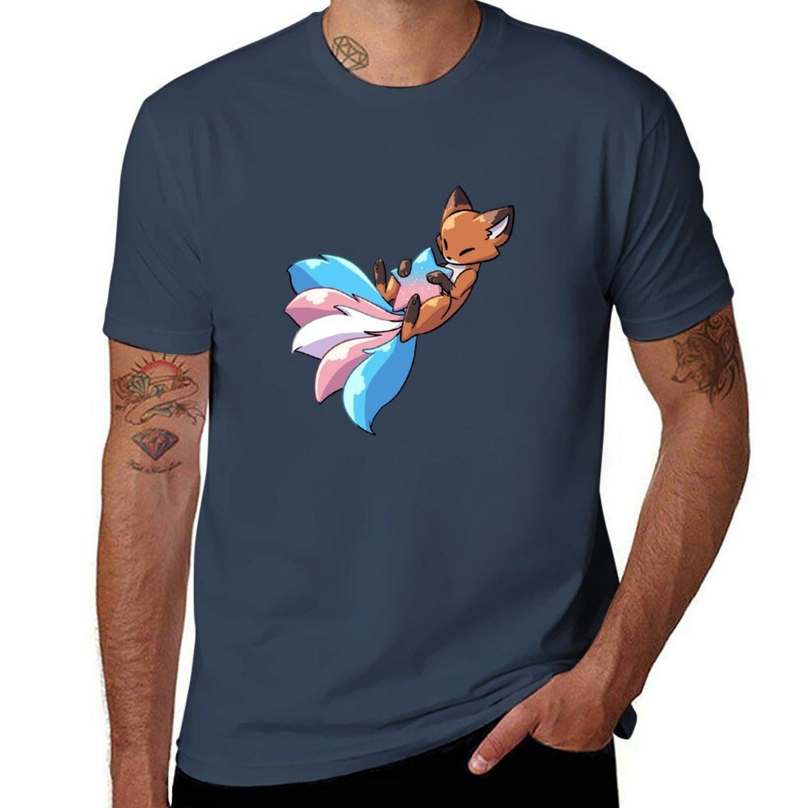 Kitsune Says Trans Pride TShirt Basic Crew Neck Short Sleeve Top S