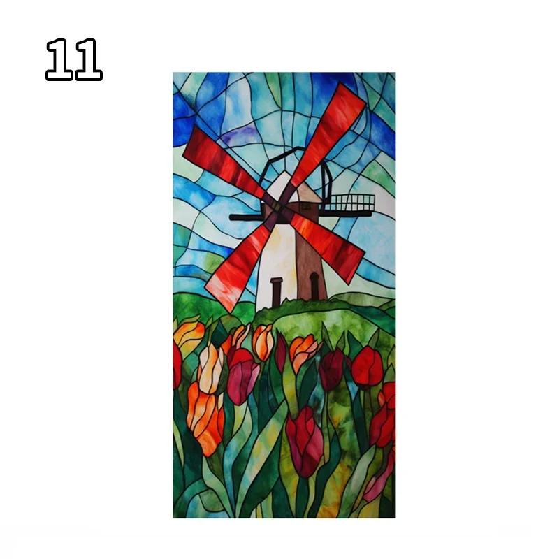 Art Rose Lotus Glass Film Church Stained Window Films Static Vintage Cling Waterproof Sun-proof Frosted Privacy Glass Stickers