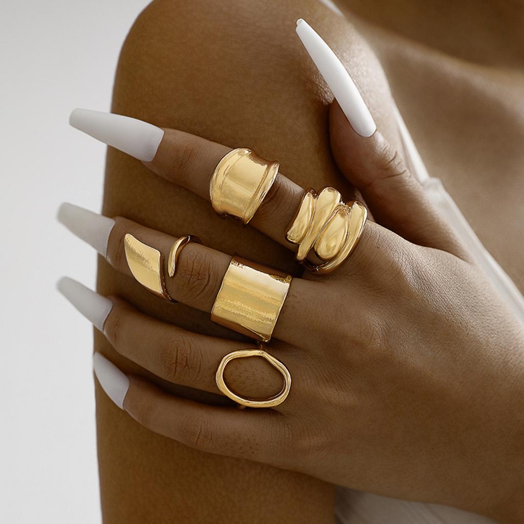 Tocona Smooth Surface Circle Chunky Open Rings Set for Women Trendy Gold Color Geometric Multilayer Finger Rings Fashion Jewelry