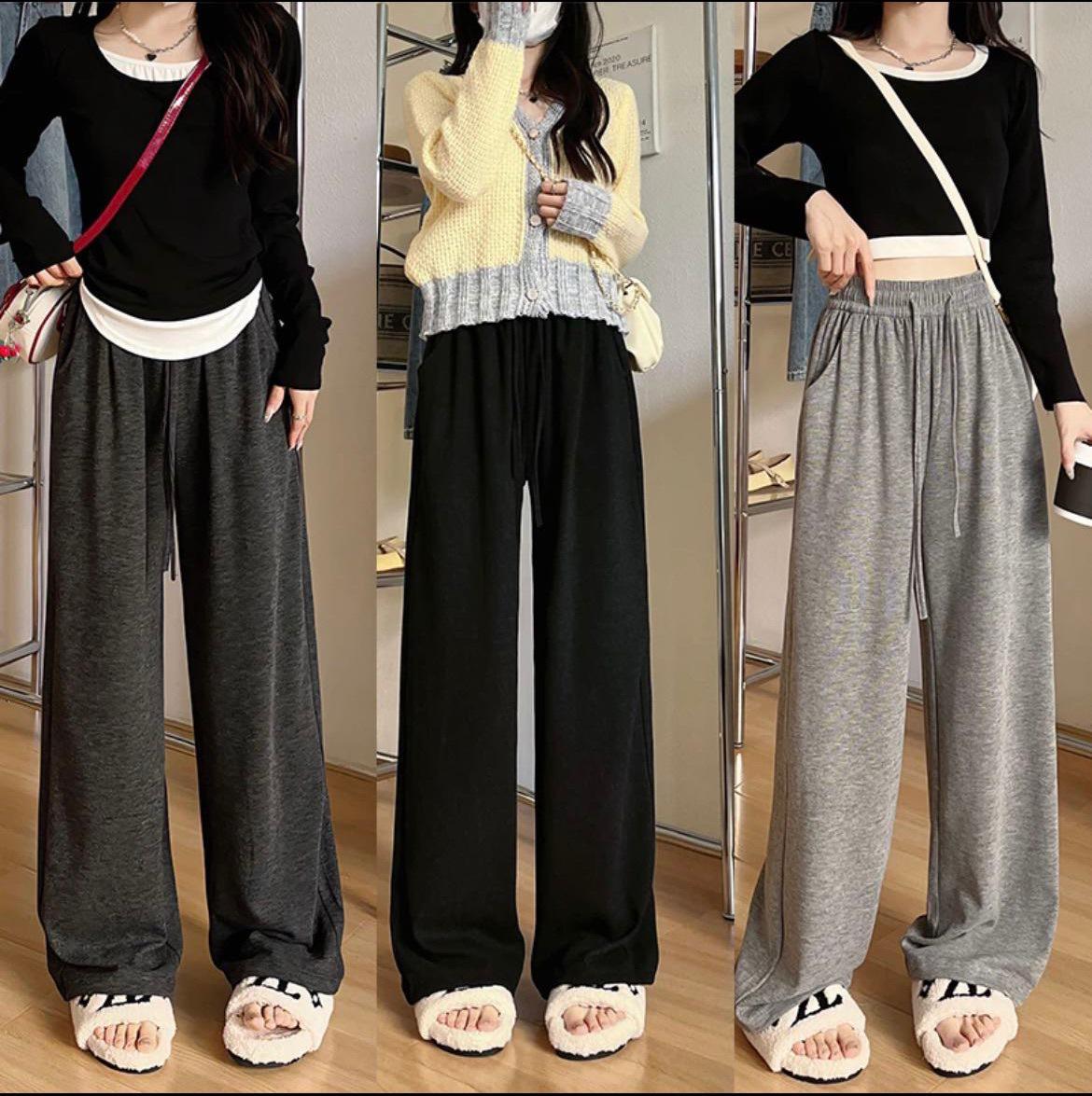 

Petite High Waist Knitted Wide-Leg Pants - Floor-Length, Loose Fit, Casual Drapey Style L (110-130 lbs)