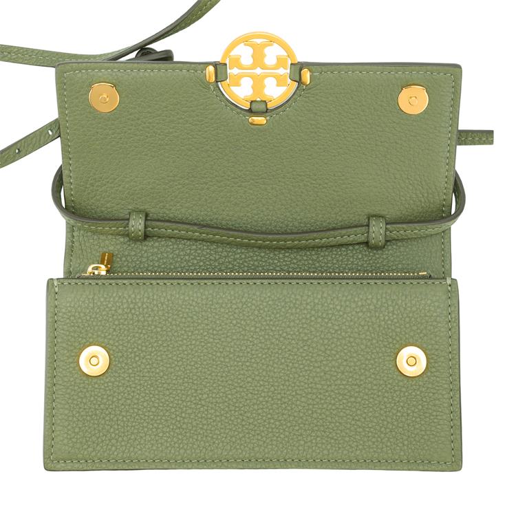 Tory Burch Miller 19 Solid Minimalist Buckle Closure Pebble Leather Wallet Shoulder Crossbody Bag Women Bags Palm-Leaf-Green 137145-300