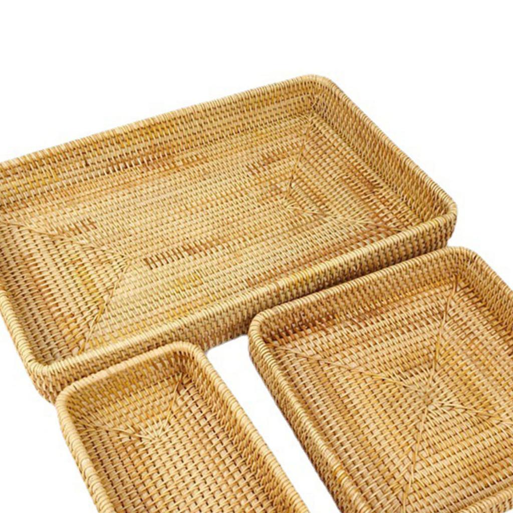 Rattan Tablett Tischplatte Organisation Handgeflochtener Snack Aufbewahrungskorb Multifunktionales Serviertablett 3