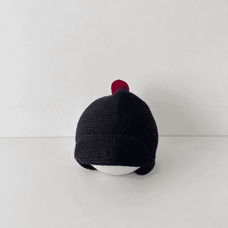 

Baby Knitted Hat With Ear Flaps For Winter Warmth Baby Toddler Beanie For Cold Seasons Black
