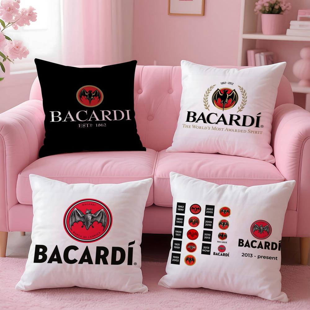 B-Bacardi Logo Cushion Cover Plush Fabric Soft Double-Sided Printed Invisible Zipper Sofa Pillow Case Home Decor