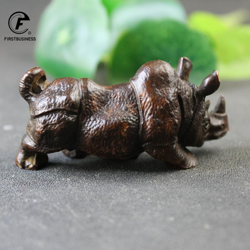 Big Pure Copper Cute Rhinoceros Miniatures Figurines Solid Vintage Brass Rhino Ornaments Tea Pets Desktop Decorations Craft