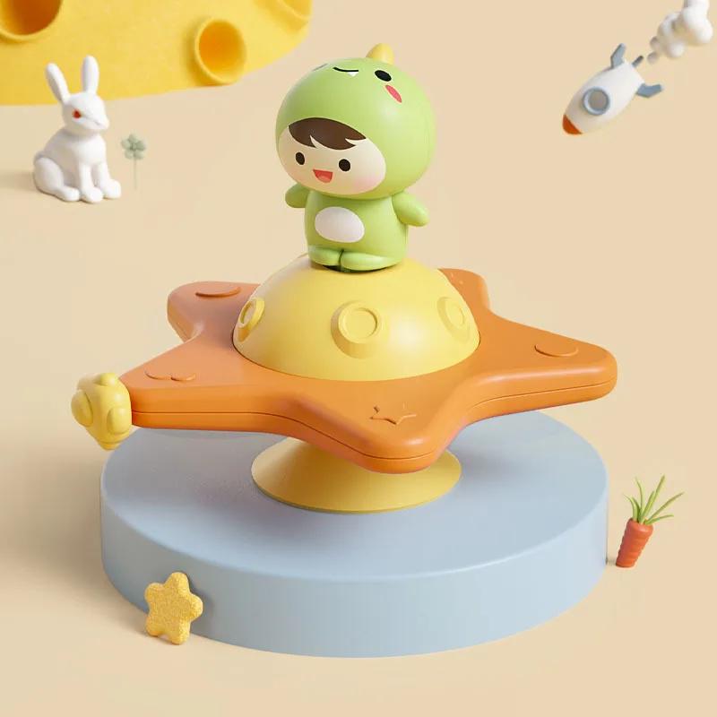 Non-Toxic Baby Soothe Cartoon Airplane Sucker Spinner Suction Sensory Toy Baby Bath Rotating Rattles Early Educational Montessoris Toys