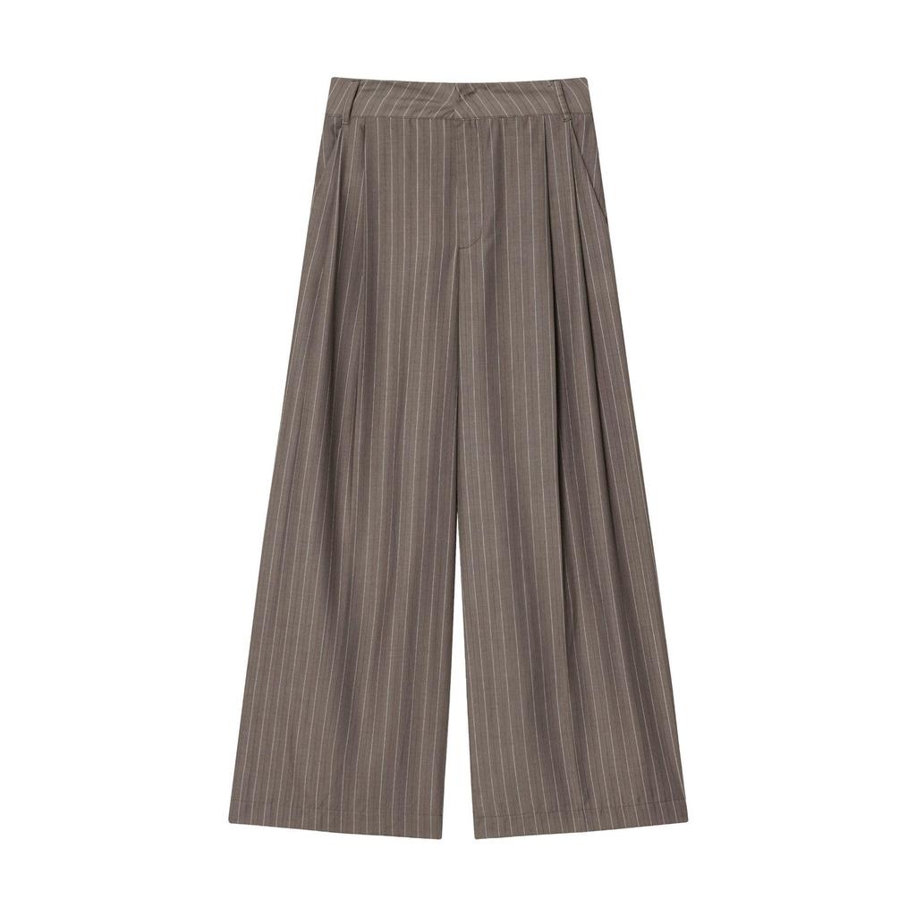 Striped Padded Shoulder Suit Jacket & Pleated Trousers Set