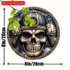 2d Flat 20*20cm, Vintage Samurai Skull Helmet Decorative Wooden Sign, Wall Hanging Multipurpose Wooden Plaque, Home, Bedroom, Bar, Party Decor