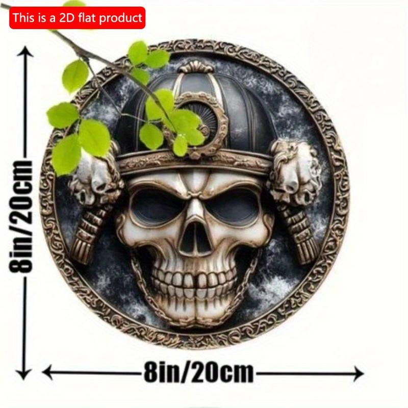 2d Flat 20*20cm, Vintage Samurai Skull Helmet Decorative Wooden Sign, Wall Hanging Multipurpose Wooden Plaque, Home, Bedroom, Bar, Party Decor