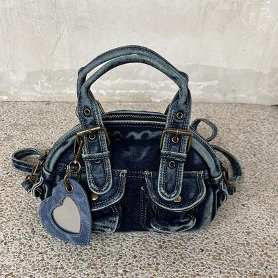 New Washed Denim Handbag, Punk Retro Single Shoulder Crossbody Bag, Jeans Bag, Women's Bag