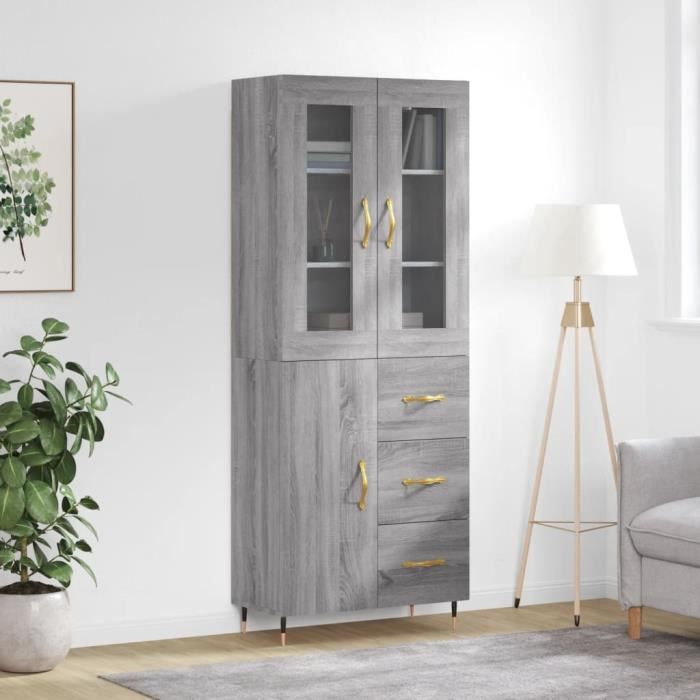 VidaXL Buffet haut Sonoma gris 69,5x34x180 cm Bois d'ingénierie 3198455