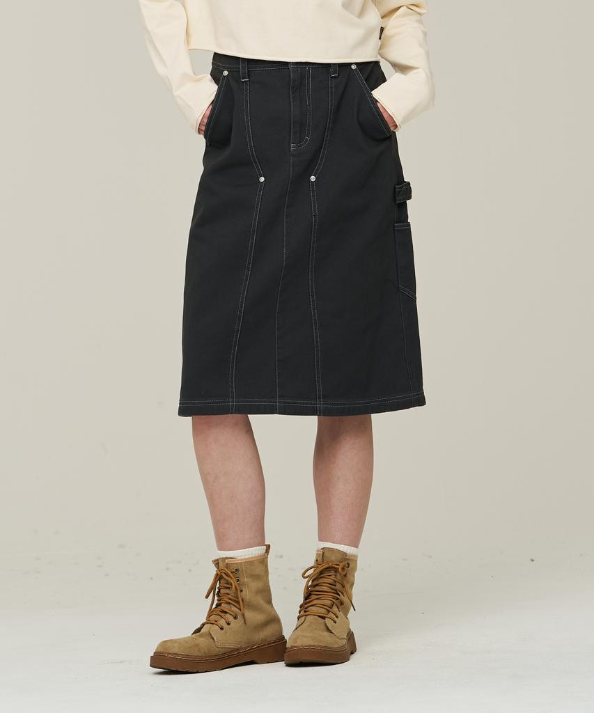 Syupeodeulai W Long Carpenter Skirt Charcoal