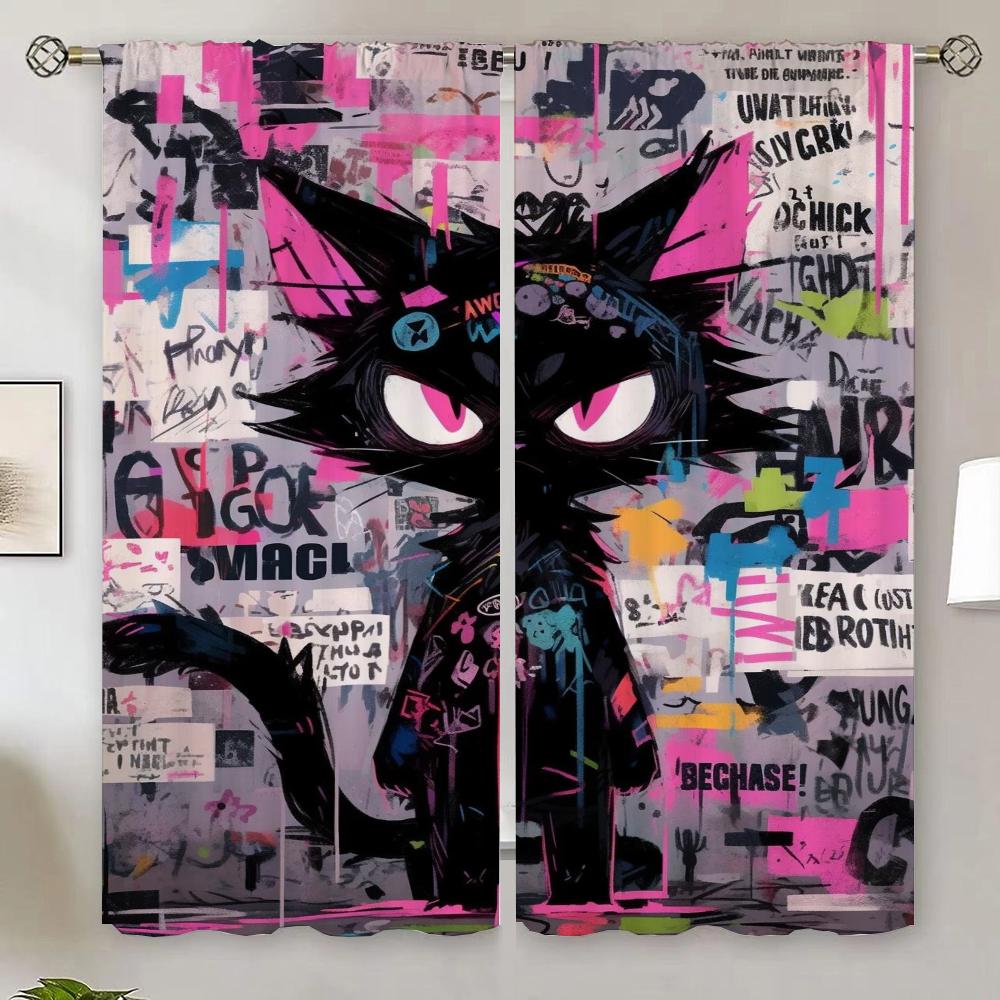 

Граффити Кот затемняющие шторы подхваты рождественские оконные шторы для гостиной современное украшение дома готовые шторы дешевые W50xH70cmx2pcs-CL
