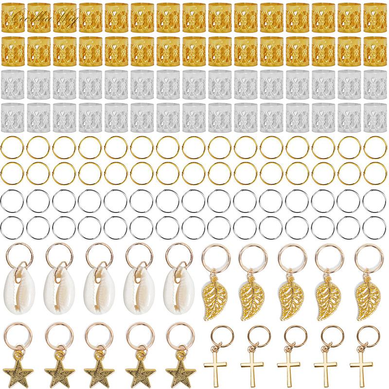 10/20/50/60/100Pcs Metal African Hair Rings Beads Cuffs Tubes Charms Dreadlock Rings clips braid spiral braid hair extension